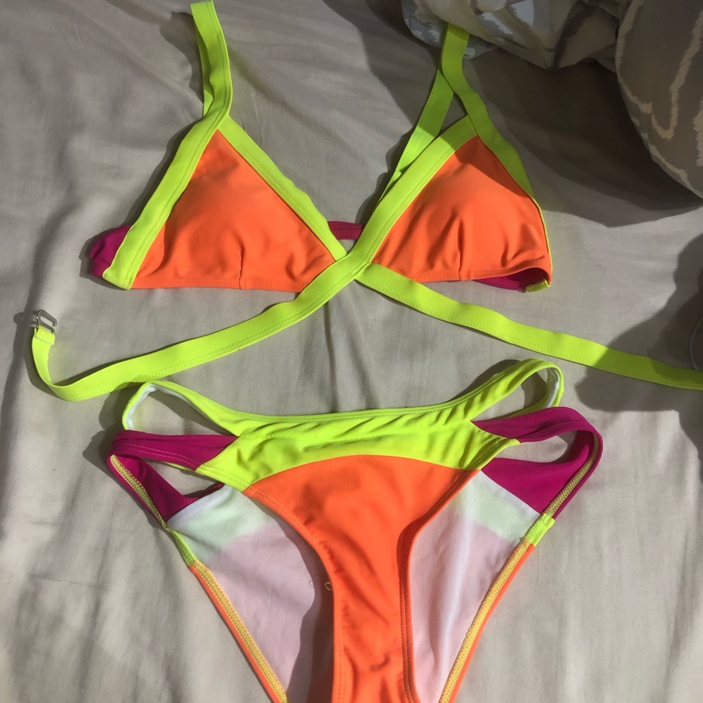 Criss cross neon bikini